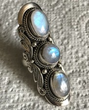 Stunning Sakar Jewelry Sterling Silver Rainbow Moonstone Ring Boho