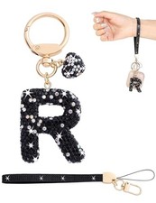 Initial Keychain for Women Girls,Bling Letter Key chain Initial with R-black