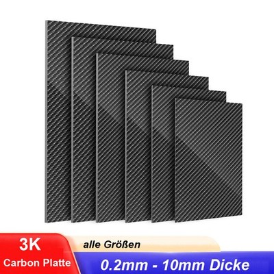 Carbon Platte Dicke 0,2mm - 10mm Hochglanz CFK Kohlefaser Plate 3K Größe Wählbar