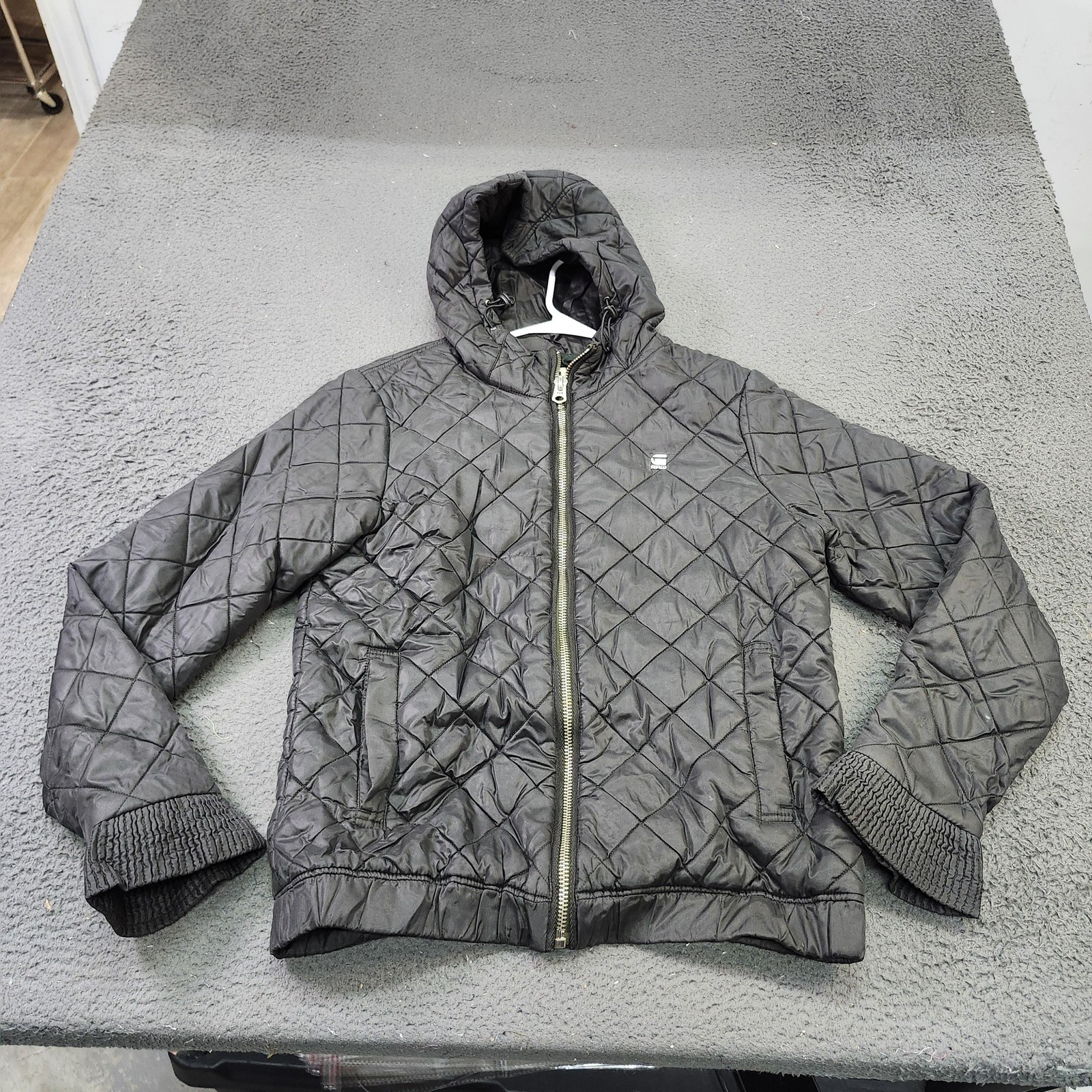 G-Star RAW Jacket Mens Large Gray Quilted Hooded Full Zip Padded Bomber Outdoor