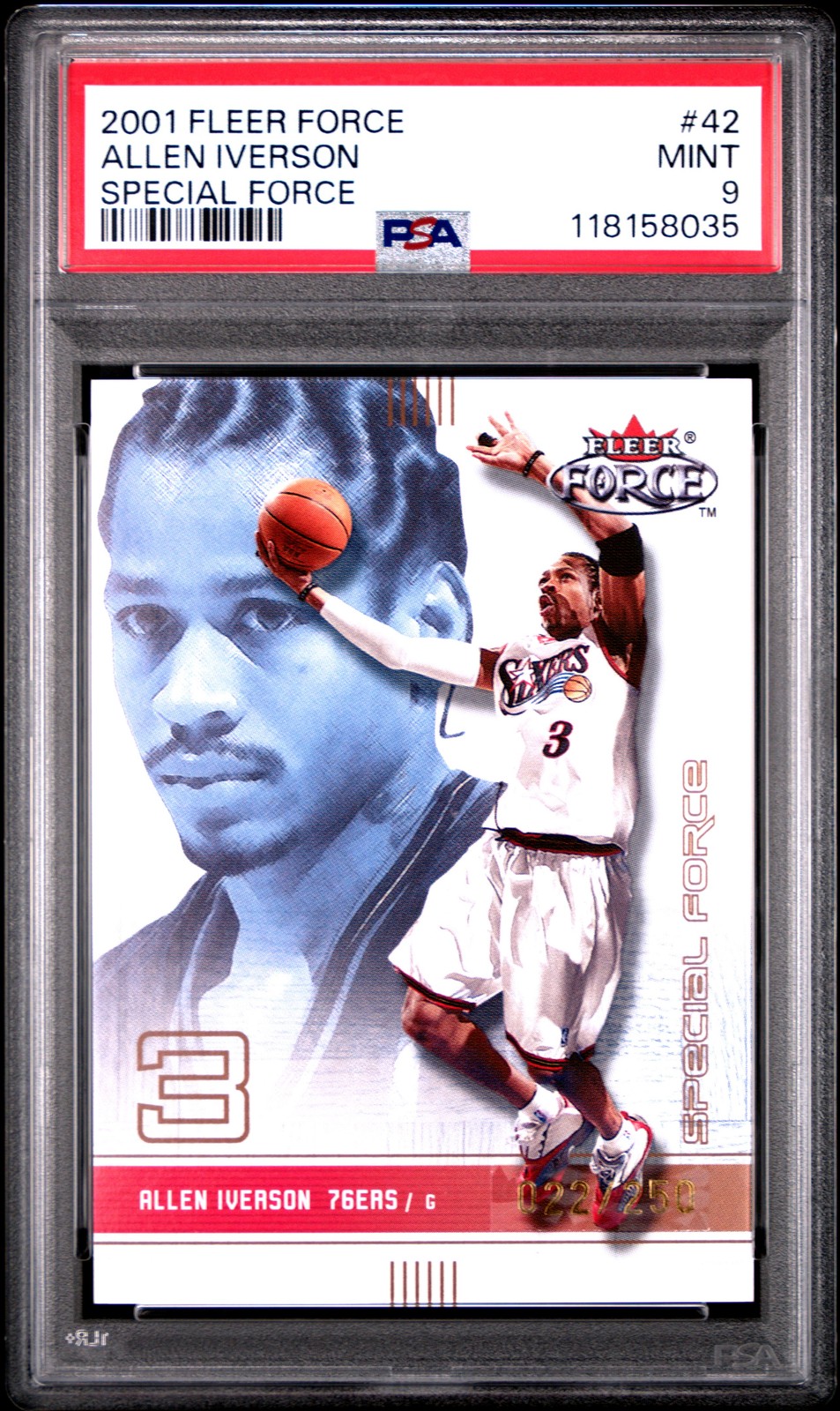 2001 Fleer Force Allen Iverson #42 Special 022/250 PSA 9 POP 2 RARE
