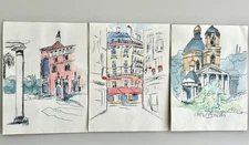 Original Watercolor Bundle, A4 Paintings 8.3x11.7in Unframed, Urban Buildings