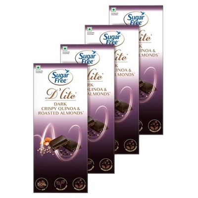 Zuckerfreie dunkle Schokoladentafel D'lite Quinoa & Mandeln, 80 Gramm (4er Pack)