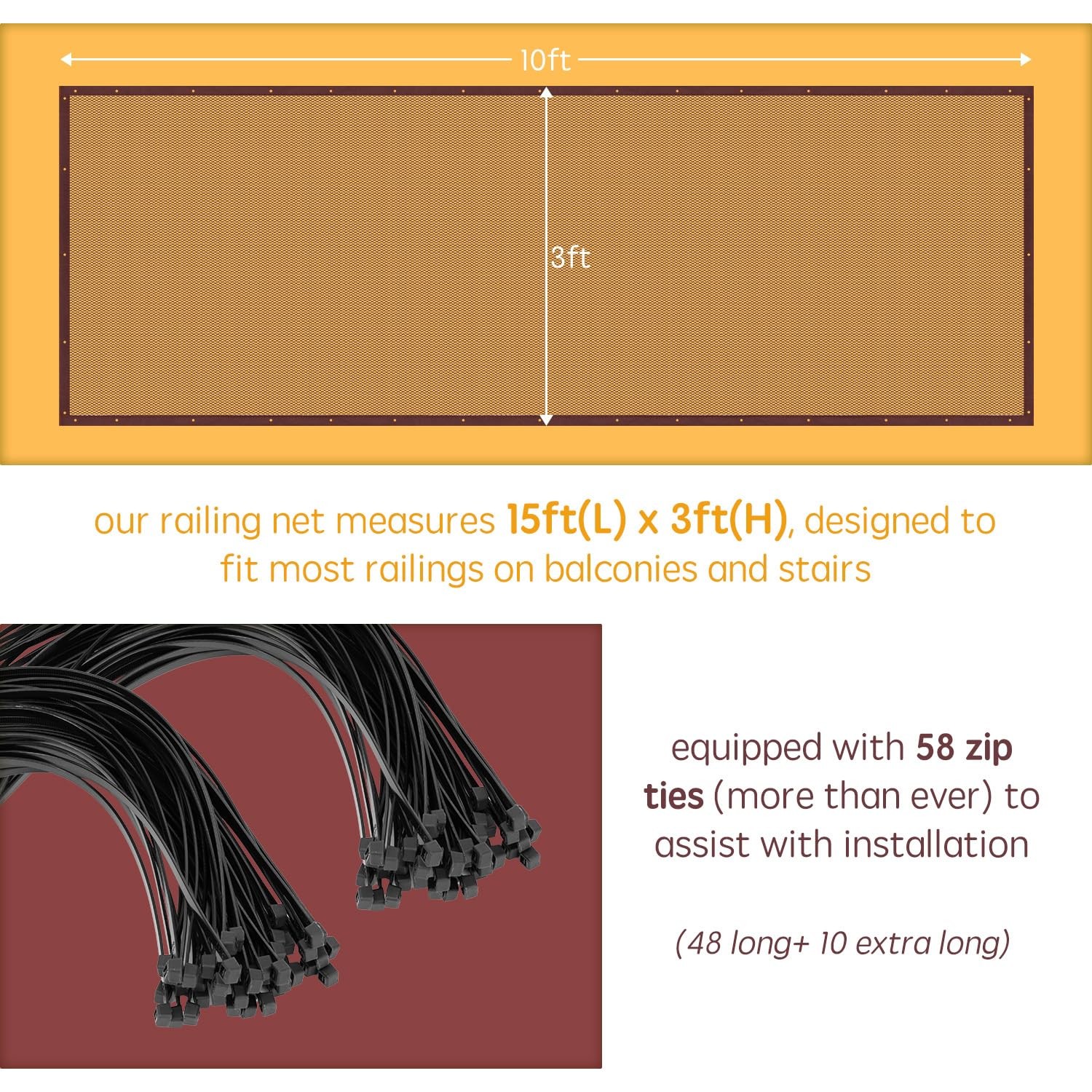 Banister Guard for Baby - 15ft x 3ft, Child Safety Net, Rail Balcony Banister