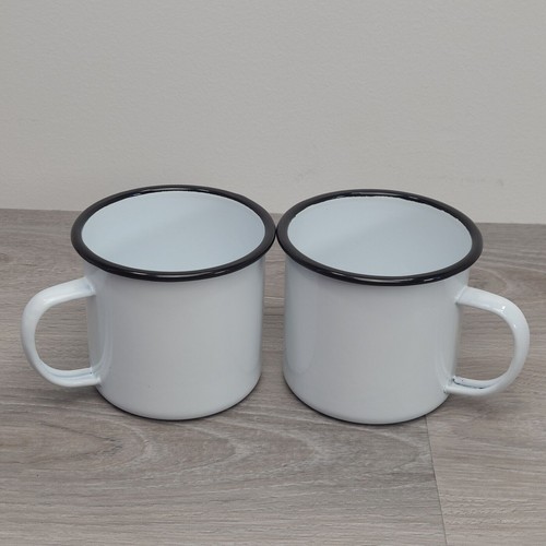 BARsics Camping Iron Enamel Soup Coffee Cocoa Mug White Black Set of 2 - Bild 2 von 7