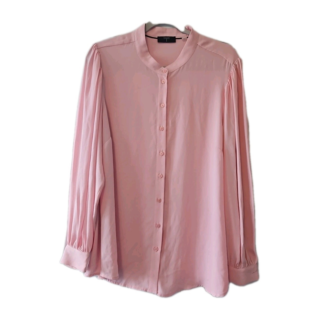 Tahari Blouse Womens XL Pink Sheer Long Sleeve Pleated Classic