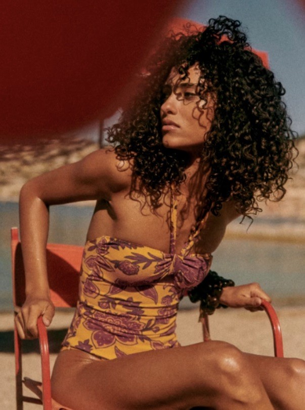 NWT Sezane x Yse One Piece Swimsuit Été Indien Flowers on ochre strapless