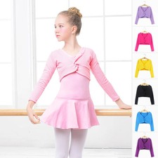 Girls Ballet Crop Tops Dance Leotards Coat High Waist Long Sleeve