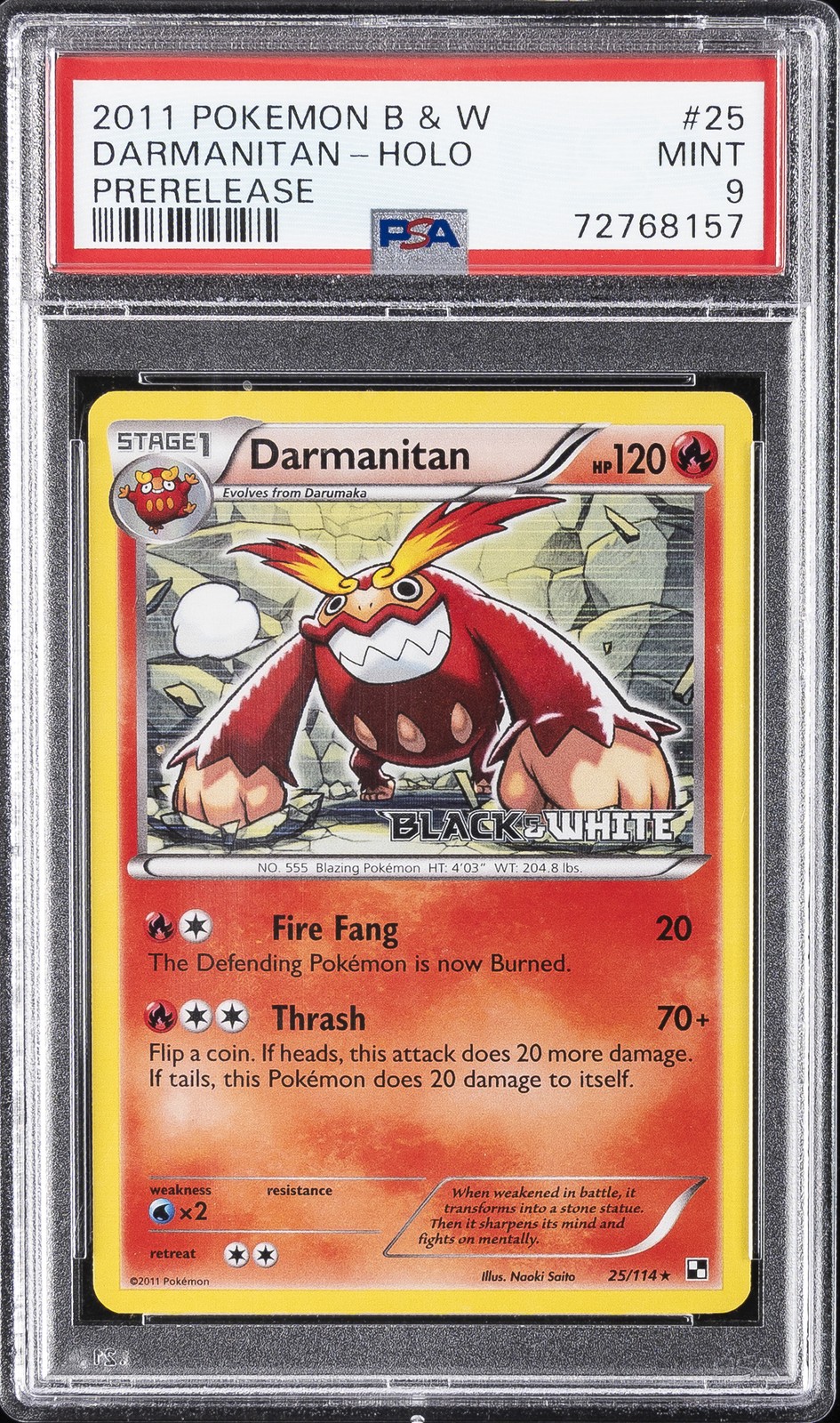 2011 POKEMON BLACK & WHITE PRERELEASE #25 DARMANITAN-HOLO PSA 9