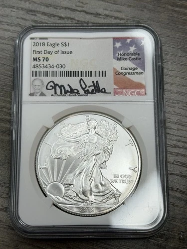 2018 MS70 American Silver Eagle First Day Of Issue Mike Castle NGC