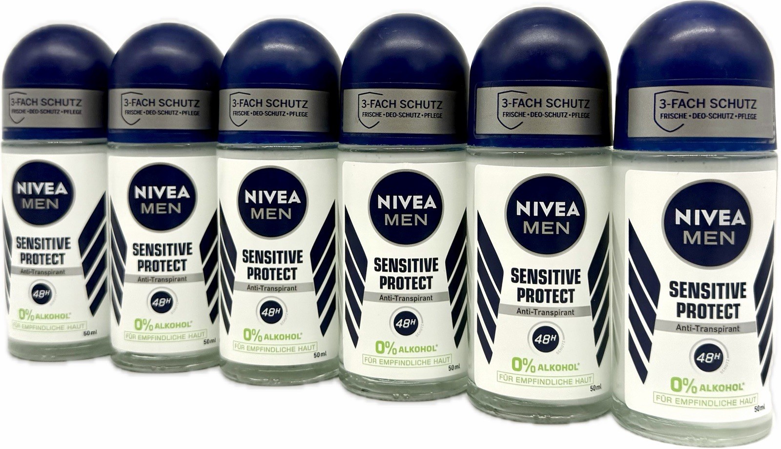 6x Nivea MEN Sensitive Protect 48h Roll On Deo Anti Transpirant 0% Alk (6x 50ml)