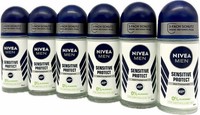6X Nivea Men Sensitive Protect 48H Roll On Deo Anti Transpirant 0% Alk (6X 50Ml)