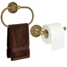 2-Piece Antique Brass Toilet Paper Holder  Towel Ring Set