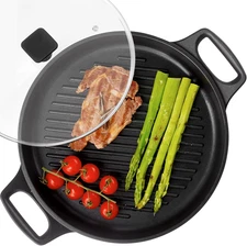S·KITCHN Cast Aluminum Griddle Pan for Stovetop with Lid - Lighter than Cast Iro