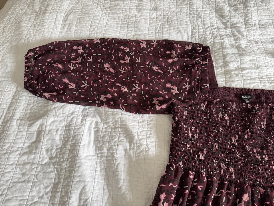 Vestido Madewell Georgette Midi Talla Grande Granate Calado Manga Globo Transparente Foto 4 de 4