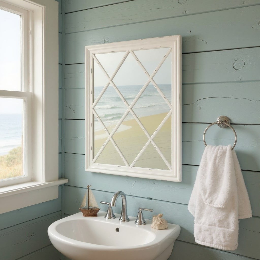 Large Mirror Square Wall Glass Classic White 100 x 80CM
