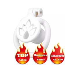 Resin Male Chastity Device Inverted Cage For Men Locking Belt with 4 Rings White