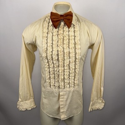 Vtg Delton Tuxedo Shirt Beige Ruffles Tux 60s 70s Retro Prom Disco Mens 15 35