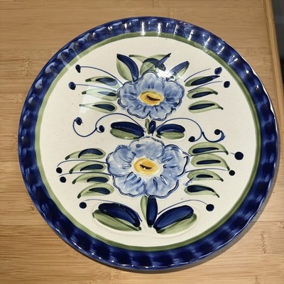 Claudio Bernini Keramik Schale Obstschale Wandteller Blaue Blumen Majolika Ø26cm