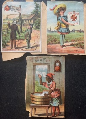 Antique Victorian Red Cross Granulated Lye Trade Card Advertising Set Of 3
