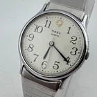 Vintage Timex Quartz Watch Men Silver White Stretch Easy Read Analog New Battery