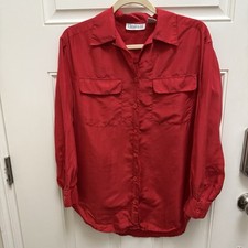 Vintage Christie  Jill Red 100 Silk Button Down Blouse 80  s/90  s Size XS -Read
