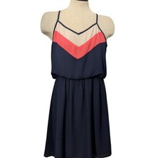 Pixley navy blue chevron stripe tank mini dress M