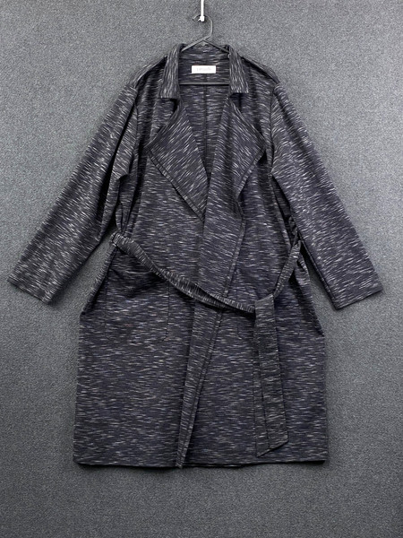 Virtuelle Womens M Soft Trench Coat Charcoal Grey Belted Pockets Minimalist