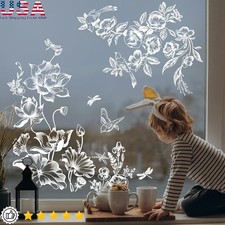 Spring Summer Window Decal Stickers Vivid Floral Design Static Cling Home Decor