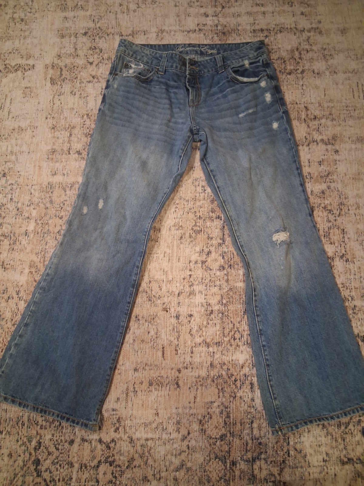 Womens American Eagle Jeans Favorite Boyfriend Flare Distressed Size 14