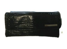 KENNETH COLE REACTION Black Gator Textured Leather Wallet Clutch Tried True