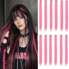 Pink hair extensions 22 Inch Straight colored clip in extensions Highlight