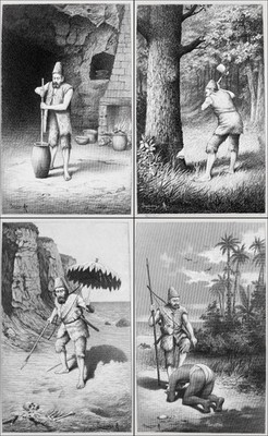 Robinson Crusoe / Campe Daniel Defoe Original drawings dessins Zeichnungen 1880