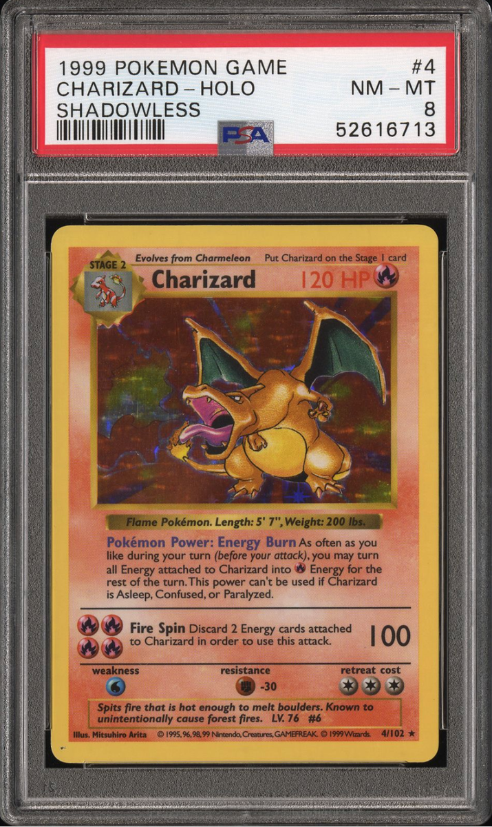 1999 リザードン 旧裏 英語 シャドーレス Charizard psa8 PSA 8 Charizard Shadowless Holo 4/102 1999 English Base Pokemon