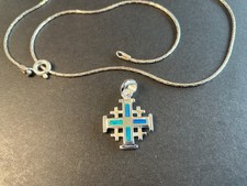 STERLING SILVER & OPAL JERUSALEM CROSS NECKLACE, WITH CHAIN