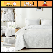 Lightweight White King Quilt Set - Modern Coin Pattern Bedspread, 3 Piece Coverl