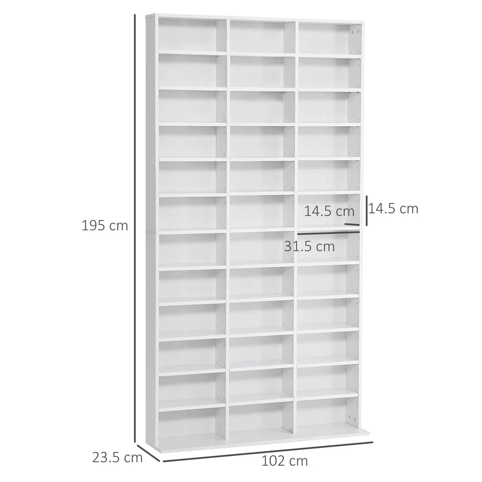 HOMCOM Libreria Porta CD con 3 Colonne da 12 Ripiani in Legno Bianco - Immagine 4 di 4
