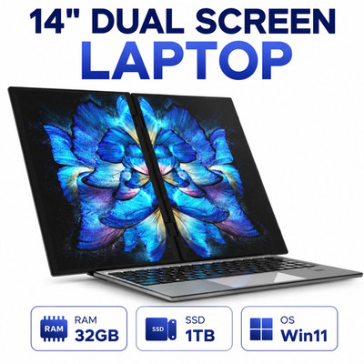 New 14 Zoll + 14 Zoll Dual-screen Laptop 32GB RAM 1TB SSD Win11 Mit Tastatur