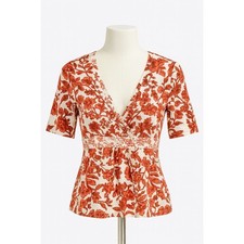 Gloria Vanderbilt Vintage 90s Y2K Babydoll Top 3/4 Sleeves Red & White Floral M