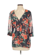 Paper Crown + Rifle Paper Co Women Green 3/4 Sleeve Blouse S