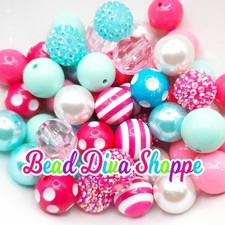 Set of 24 - 20mm - Hot PINK / AQUA / WHITE - Mix - Bead Lot - Bead Mix -