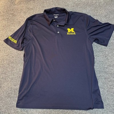 Champion Mens Michigan Wolverines Polo Shirt Size Large Navy Blue Gameday NCAA