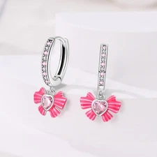 KUNSIR 925 Sterling Silver Sweet Bow Drop Earrings For Women Girls Jewellry Gift
