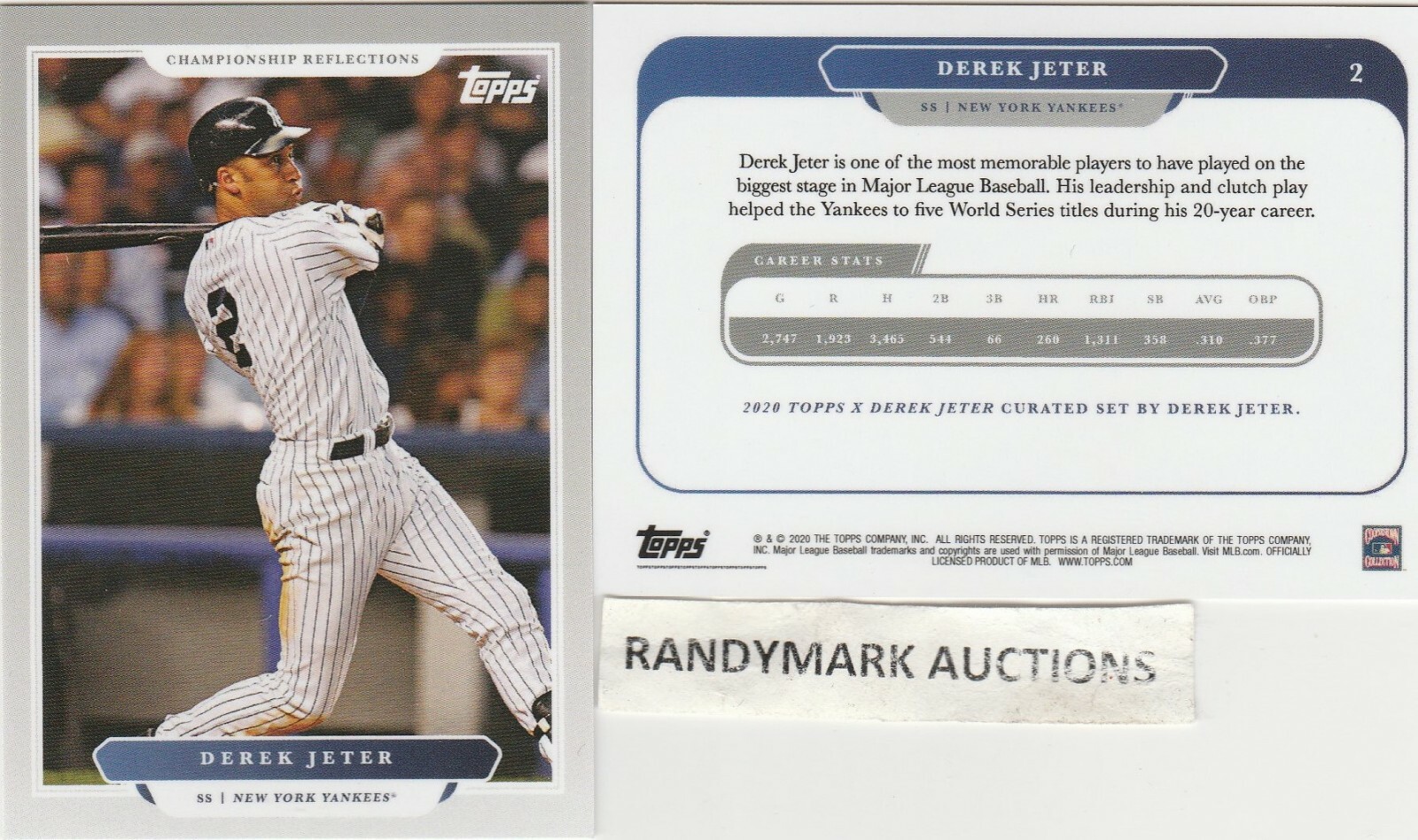 Derek Jeter NEW YORK YANKEES 2020 TOPPS X Derek Jeter CHAMPIONSHIP REFLECTIONS 2