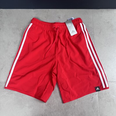 adidas Classic 3-Stripes Swim Shorts Size Small Red Mens New UK