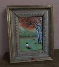 Vintage Enamel on Copper Art Painting Children Signed Mingolla 5" x 7" Framed