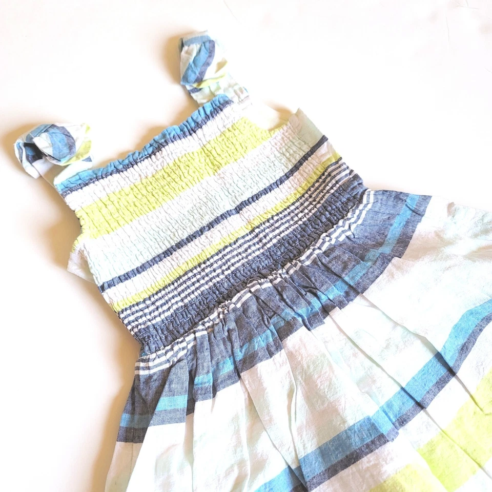 Vestido Gymboree Niñas Talla 5 Azul Safari Rayas Lazo Nuevo con Etiquetas Espalda Calada Foto 4 de 4