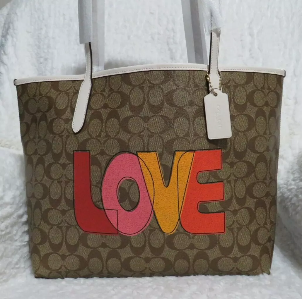 Coach Love Signature City Tote Khaki Chalk NWT C2810