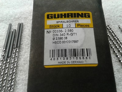 Guhring Spiralbohrer 336 Series 2.580MM HSCO Drill Bits ( pkg of10)