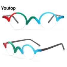 Retro Mens Small Round Eyeglass Frame Women Semi Rimless Eyewear Nerd Spectacles